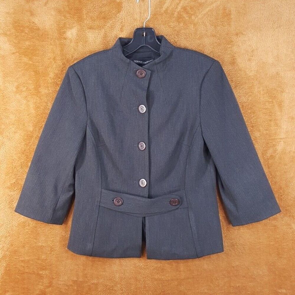 DONNA DEGNAN Womens Blazer Size 8 Gray Button Up 3/4 Sleeve Jacket